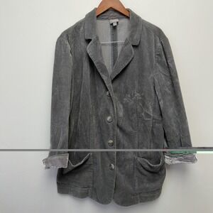 J. Jill Gray Corduroy Velvet Blazer Jacket XL Button Front Pockets Collared